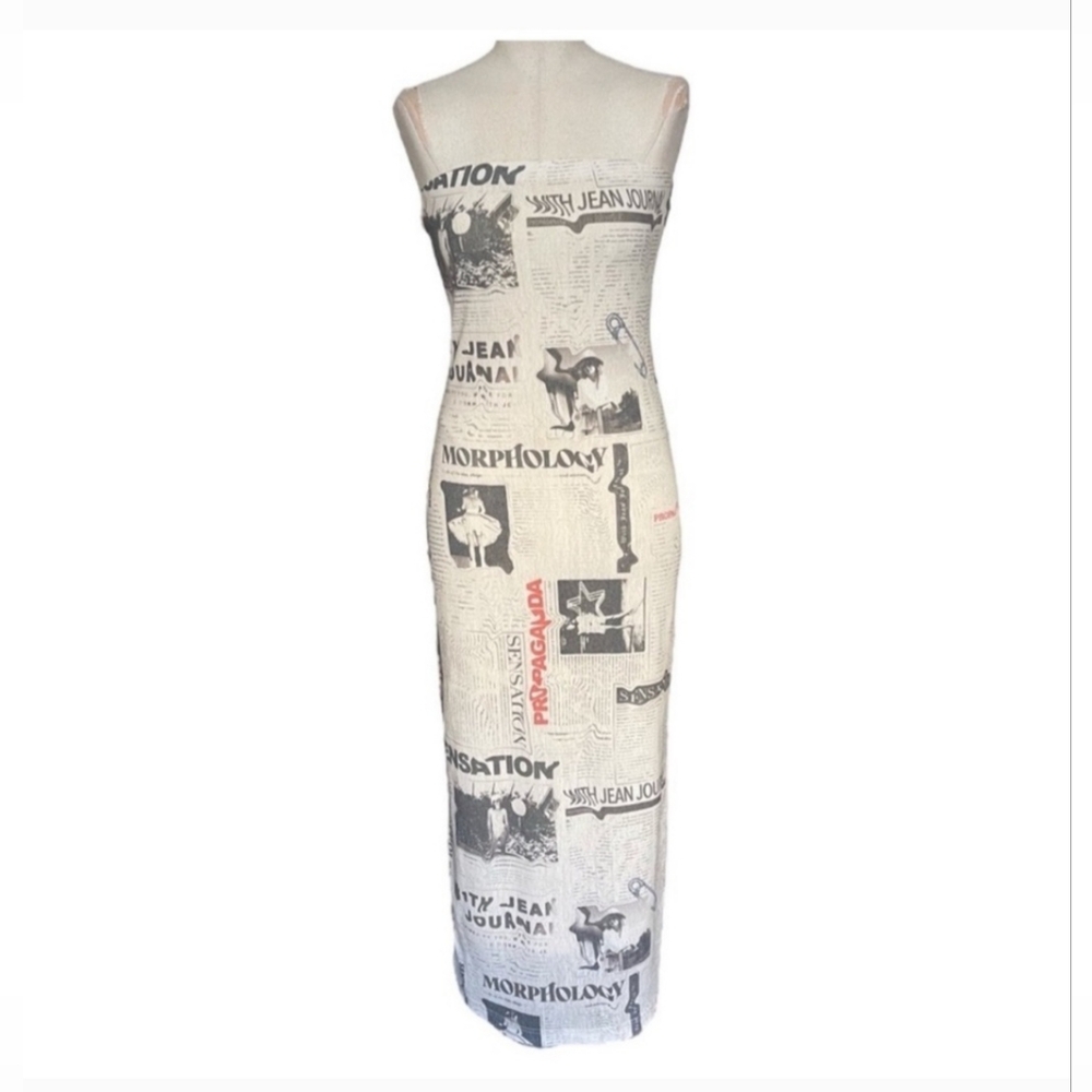 Strapless newspaper inspired dress